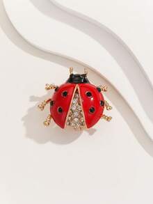 1pc Red Rhinestone Seven-Star Ladybug Brooch Pin, Cute Beetle Shirt Backpack Suit Accessory For Men And Women - Red - View 9