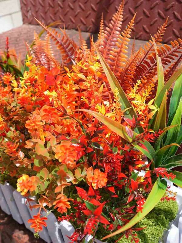 6 Pack Outdoor Artificial Camellias, UV Protection Fake Plants For Indoor/Outdoor Garden Porch Window Box Home Wedding Thanksgiving Fall Decorations, Four Seasons Fall Plastic Leaves, Halloween Decorations With Pumpkins