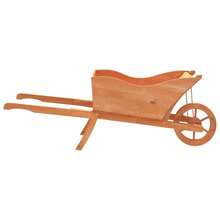 vidaXL Wheelbarrow Planter Natural Wood Solid Fir Wood Large Portable Wheelbarrow Planter Rectangular Rustic Decorative Inlays Wooden Wheelbarrow Flower Wheelbarrow - Brown - View 4