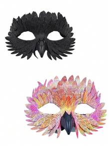 1 pieza Máscara de media cara con plumas para mujer, adecuada para juegos de roles, Halloween, regalos navideños, decoración y adornos