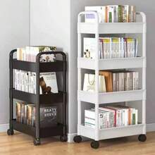 4/3-Tier White Plastic Rolling Storage Trolley, 99x37x26cm Mobile Shelf With 360° Lockable Wheels, Slim Organizer For Kitchen Bathroom Narrow Spaces - 彩色 - 查看 5
