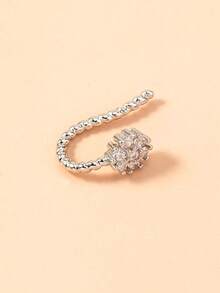 1pc Minimalist & Elegant Nose Ring, Micro-Inlaid Cubic Zirconia Floral Nose Hoop, Women Accessory - Silver - View 5