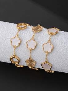 3pcs Classic Fashion Versatile Multicolor Lucky Clover Women Bracelet Set, Can Be Freely Matched (No Gift Box) - White - View 4