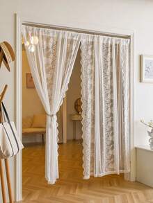 1件/2件优雅法式乡村风格白色花卉蕾丝窗帘和薄纱 - 白色 - 查看 2
