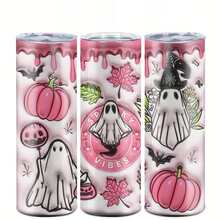 1pc 20oz Stainless Steel Insulated Tumbler, Halloween Limited Edition. Pink Halloween Ghost Pattern, Cute And Fun. Suitable For Personal Use Or Gift, Also A Must-Have Item For The Holiday. - Multicolor - View 5