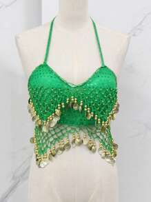 2pcs Chiffon Belly Dance Outfit Set - Chiffon Top And Harem Pants, Or 1pc Chiffon Top (With Non-Removable Padded Bust) And Coin Decorated Costume, Suitable For Female Performers