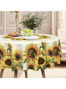 1pc Tablecloth, Polyester Waterproof & Anti-Dirty, Rectangular And Round Lace Edged Tablecloth, Sunflower & Floral Vintage Tablecloth, Suitable For Decoration, Holiday Party, Kitchen, Dining Room, Indoor/Outdoor Picnic. Available In 60-Inch Round, 55-Inch And 70-Inch Rectangle, Multiple Sizes To Choose From.