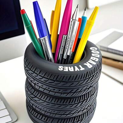 Tire Shaped Pencil Holder. Interesting Tire Shaped Office Desk Pen Holder. Pencil Storage - Made Of Plastic, Suitable For School Supplies, Office Desk, Office Decor Accessories And Stationery Gifts, Suitable For Boys And Girls, Can Hold Pens, Pencils, Stationery, Pencil Case, School Supplies, Office Supplies, Sticky Notes, Cute Decor, Back To School Supplies. Can Be An Accessory Gift For Workspace.