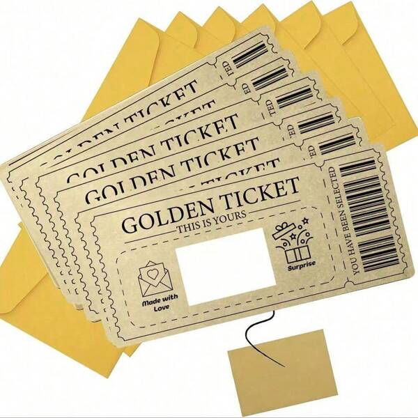 Golden Ticket Scratch-Off Cards With Envelopes, Scratch & Reveal Surprise Ticket For Writing Your Own Special For Birthday, Girlfriends, Wives,Halloween,Christmas Valentine's Day Mother Day Gift Card