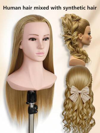 Mannequin Head With Shoulder Human Hair And Synthetic Hair Practice Hair Braiding Training Head Hair Styling Cosmetology Manikin Head Doll Head For Hairdresser (27# Color)