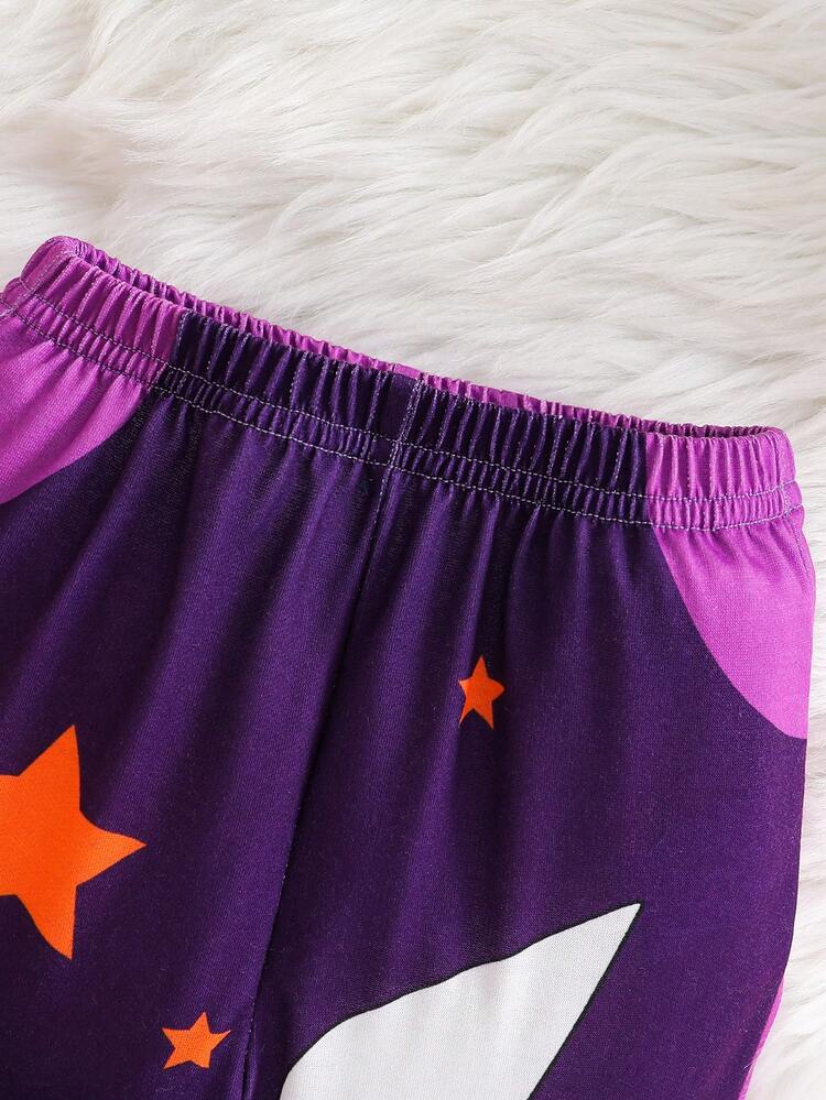 2pcs Baby Boy Halloween Pumpkin & Bat Cartoon Print Long Sleeve Crew Neck Sweatshirt And Pants Set, Suitable For Autumn - Mauve Purple - View 7