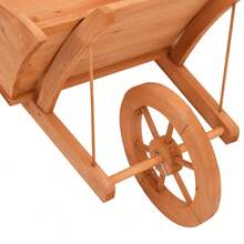 vidaXL Wheelbarrow Planter Natural Wood Solid Fir Wood Large Portable Wheelbarrow Planter Rectangular Rustic Decorative Inlays Wooden Wheelbarrow Flower Wheelbarrow - Brown - View 7