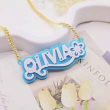 Colar com nome personalizado em acrílico, joia com placa de nome personalizada, colar com nome infantil, colar personalizado, placa de nome colorida em acrílico, presente para a mãe, preto, prata, dourado, elegante, colorido, vintage, simples, unissex, casual, fofo, personalizado, único, presentes ideais para ele, presentes ideais para ela, para ela, namorado, namorada, pai, mãe, família, amigos, para aniversários, para aniversários de casamento, para formatura, para baile de formatura, para festas, colares com palavras da moda personalizados, estilo casual chique de rua, glamour de Ano Novo - dourado - Ver 18