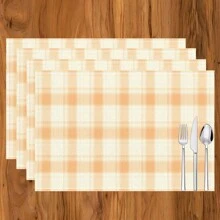 1 pieza/4 piezas/6 piezas Manteles individuales de lino con estampado de cuadros, adecuados para la mesa de comedor, decoración para todas las estaciones, manteles de mesa modernos y lavables, decoración de habitaciones, posavasos, manteles de cocina y comedor, decoración de fiestas interiores y exteriores, decoración del hogar, regalo ideal