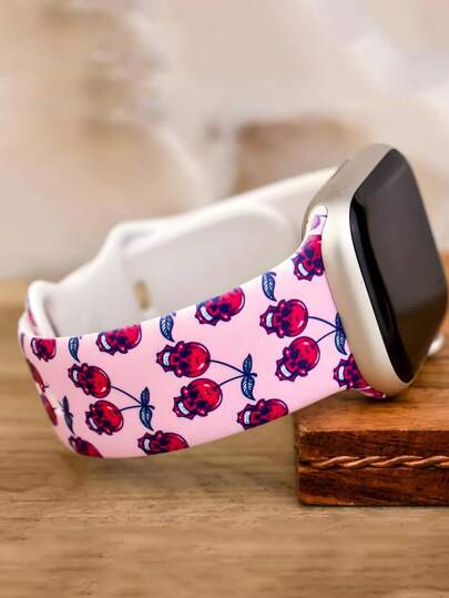 1 Stück Halloween Kirsch-Schädel Design bedrucktes buntes Silikon Uhrenarmband passend für 38/40/41/42/44/45/49mm, Damen Mode Leoparden Muster Sport Ersatzarmband passend für Apple Watch 10/9/Ultra/SE/8/7/6/5/4/3/2/1
