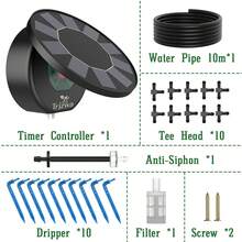 Solar Powered Automatic Drip Irrigation Kit 1500mAh Battery Timed Self Watering System IP65 Waterproof Supports 10 Potted Plants For Balcony Garden Vegetable Patch Hanging Baskets - 黑色 - 查看 2