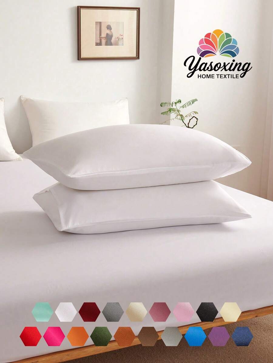 2pcs White Super Soft Plain Pillowcase Lightweight Bedding Envelope Closure Solid Color Bed Pillow Cover, For Bedroom Dormitory Bedding Back School Bedding - White - View 1