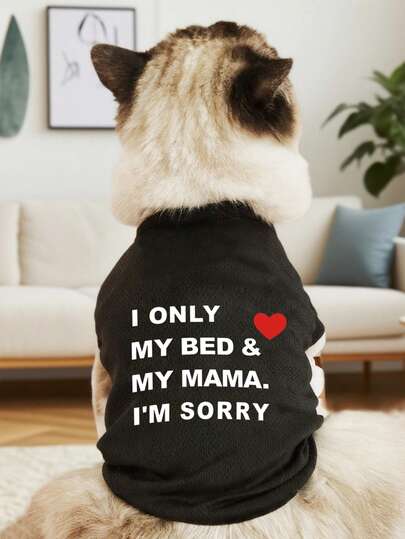 1pc Pet Dog/Cat Sleeveless Vest, Letter Print, Lightweight Summer, Breathable, Anti-Shedding, Suitable For Poodle, Teddy, Summer