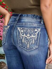 Women's  Stretchy Flare Jeans Mid Rise Bootcut Curvy Denim Pants