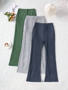 3 sztuki damskich spodni dzwonów o dopasowanym kroju, w jednolitym kolorze, prążkowanych, miękkich i wygodnych na jesień/zimę i jesienne ubrania