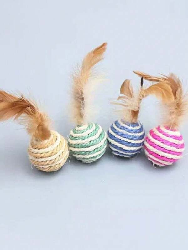 Wholesale Cat Toys Sisal Ball With Feather, Scratch & Bite Resistant, Teeth Grinding, Self-Entertainment, Rattle Ball To Tease Cats