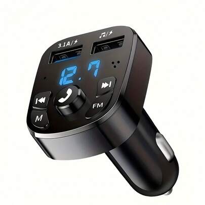 Bluetooth 5.0 Car FM Transmitter Hands-Free Car Kit, MP3 Modulator, 3.1A Dual USB Fast Charger Compatible With Apple, IPad, Android Phones, Laptops, Compact Design For Efficient Charging Anytime, Anywhere