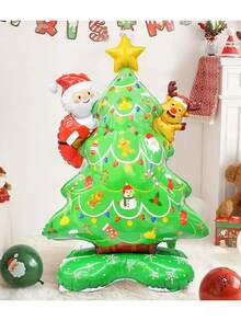 4 件圣诞树充气气球、圣诞装饰大型 3D 圣诞树铝箔气球、圣诞装饰品、充气雪人立式气球、主题派对背景、庭院装饰、圣诞户外派对装饰、家居装饰、新年装饰、商场橱窗装饰 - 彩色 - 查看 3