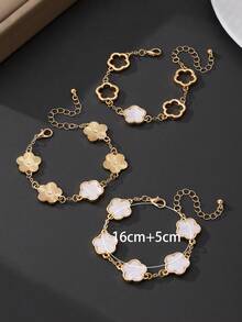 3pcs Classic Fashion Versatile Multicolor Lucky Clover Women Bracelet Set, Can Be Freely Matched (No Gift Box) - White - View 5