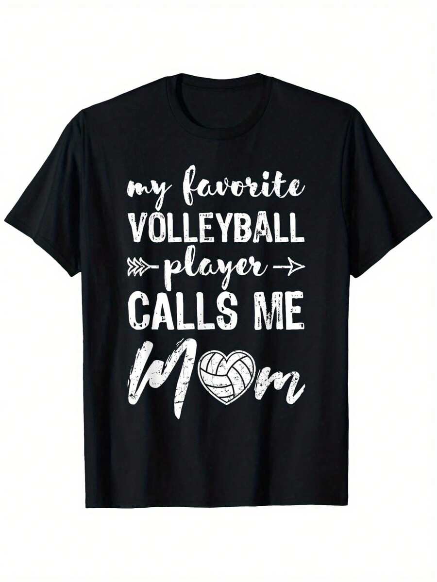 Volleyball Mom T-Shirt - Women's Simple And Personalized Pure Cotton Printed T-Shirt, Suitable For Gatherings And Daily Wear, The Perfect Gift For Friends And Family, Locally Delivered