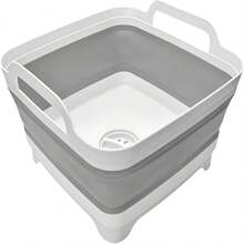 Collapsible Wash Basin 9L, Foldable Dish Tub With Drain Plug, Portable Collapsible Dish Basin, Camping Sink For Washing Dishes, Laundry & Kitchen Use,Gray