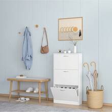 Narrow Shoe Cabinet For Entryway, Freestanding Shoe Rack With 3 Flip Drawers Doors, Adjustable Tipping Wood Hidden Storage Organizer For Hallway Apartment Foyer, White - White-2 - View 3