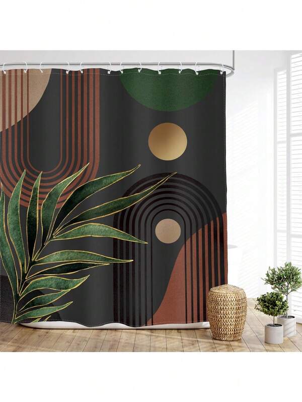 Boho Shower Curtain With Hooks, Abstract Bohemian Mid Century Bathroom Curtains, Waterproof Quick-Dry Plant Botanical Cute Decor Shower Curtain Set Bathroom