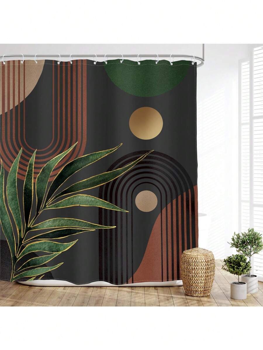 Boho Shower Curtain With Hooks, Abstract Bohemian Mid Century Bathroom Curtains, Waterproof Quick-Dry Plant Botanical Cute Decor Shower Curtain Set Bathroom