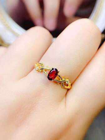 1pc S925 Sterling Silver Ruby Glass Ring, Elegant & Minimalist Design, Suitable For Girls Daily Wear, Holiday & Party Gift, Jewelry