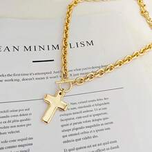 Cross Necklace For Women, Dainty 18K Gold Plated/Sterling Silver Small Cross Pendant Necklace Simple Gold Cross Necklaces For Women  Faith Jewelry Gift2025 - 厚實的十字架-金色 - 查看 2