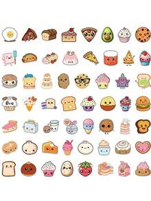 60张可爱食物贴纸、儿童水瓶贴纸、笔记本电脑乙烯基贴纸、滑板贴纸、儿童青少年女孩夏季贴纸、儿童学生教室奖品贴纸 - 彩色 - 查看 6