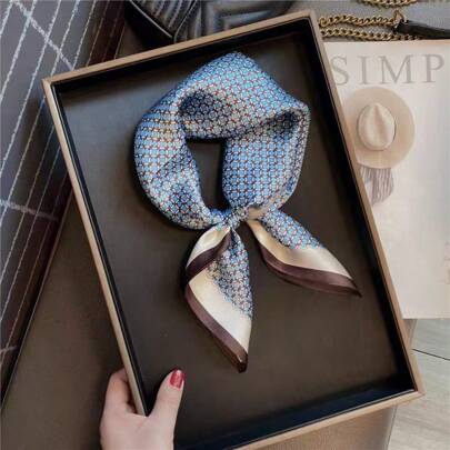1条仿丝简约印花小方巾/头巾，尺寸27.6英寸，多功能腰带，适合春夏秋季节，时尚围巾/领巾，送给妈妈的礼物，可搭配连衣裙