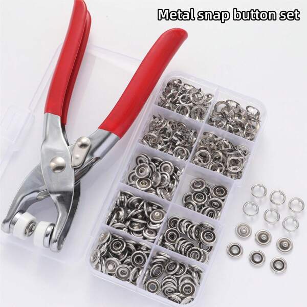 أدوات الخياطة والحرف اليدوية: أزرار معدنية قابلة للتركيب بملقط ضاغط (9.5 مم) للملابس والحقائب وبذلات الأطفال، أداة ضاغطة يدوية متعددة الوظائف لأزرار الضغط الخفية الذكر والأنثى
