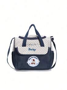 Set di 5 borse da mamma ricamate con motivo orsetto alla moda, in grado di contenere molto, borsa a tracolla multifunzione per mamma e bambino, borsa fasciatoio