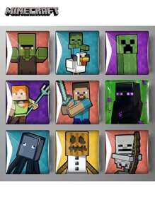 Minecraft 9PCS Minecraft Official Cute Fridge Magnets Set Creeper Steve Enderman Zombie 2 Styles Glass Decor For Kitchen Living Room Collector's Gift For Christmas Halloween Birthday Perfect For Fans Family & Friends