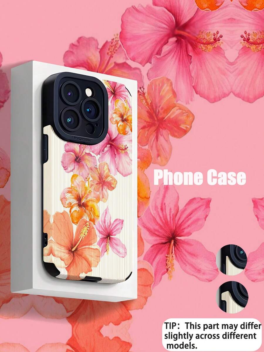 粉色新款花卉图案软硅胶手机壳，1个装，兼容苹果15/15PLUS/15PRO/15PROMAX，防水防震防摔防刮花