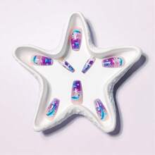 Upgrade Your Appearance; 24 Cute Nail Pressing Fake Nails 3D Dolphin Patch Nails - Square Medium Length Bright Face Fake Nails With Jelly Glue And Nail Files, Bright Purple Blue Dolphin Pattern With Bubbles And Stars, Women's Summer Nail Art, Fashionable And Durable Pressing Nail, Removable Fake Nail Patch, Suitable For Festivals, Parties, Friends' Gatherings, Daily Wear