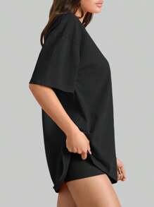 SUPEKYKO 大码女式短袖T恤 - 宽松运动上衣，适合健身、瑜伽和休闲穿着 | 四季皆宜 - 黑色 - 查看 3