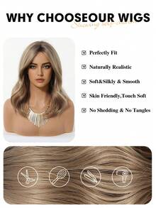 20 英寸长波浪渐变棕色合成假发中分浅金色长卷发假发，适合女士日常派对角色扮演假发、度假旅行家庭派对日常穿着、母亲节礼物、开斋节礼物 - 棕色 - 查看 8