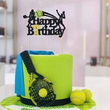 1/13 Piezas Decoraciones de Pastel de Cumpleaños de Tenis Letrero de Feliz Cumpleaños Decoración para Pastel de Jugador de Tenis con Raqueta y Pelota Suministros para Fiesta de Cumpleaños Temática Deportiva Decoración Brillante Negra - Multicolor - Ver 8