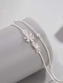 情人节丝带水钻花朵多层手链 - 玫瑰金 - 查看 7