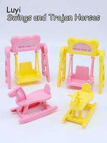 Mini Furniture Bedroom Micro Model Rocking Bed, Fence, Baby Stroller, Swing, Wooden Horse Decor (Bedside Bell Color Random), Dollhouse Accessories, Suitable For Decorating Toy House And Mini Miniature Scenes - Multicolor - View 6