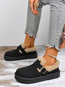 女士厚底防滑雪地靴，温暖舒适休闲时尚，封闭式鞋头/搭扣式冬季鞋，室内拖鞋，毛皮靴