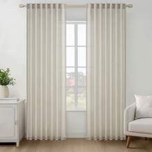 Topfinel 6 Panels Linen Blend Curtains Semi Sheer Light Glare Filtering Semi Sheer Drapes Back Tab Rod Pocket Clip Rings For Living Room Bedroom Dining Doorway Farmhouse Office Home Decor - Oatmeal - 查看 2