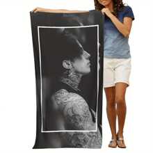 Ronnie Radke Themed Microfiber Beach Towel - Black & White Tattoo Portrait Design, Lightweight & Quick-Dry Swimming, Gym, Yoga, Travel - Modern Bath & Beach Accessory, Bold Pattern, Durable Material, Yoga Practitioners